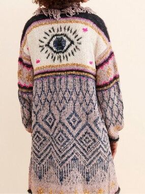 Pilcro Multicolor Fringe Evil Eye Knit Cardigan small XS/S